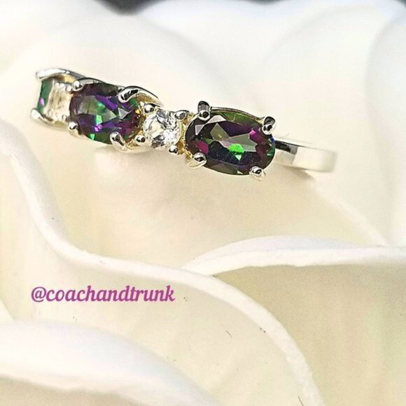 AUTHENTIC 925 Sterling Genuine Mystic Fire Topaz & White Topaz Ring - Picture 6 of 11